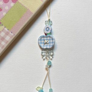 Apple Button Bead Phone Charm, Handmade Beaded Phone Strap, Pastel Kawaii Keychain, Aesthetic Y2K Coquette Phone Lanyard, Cute Gift for Her