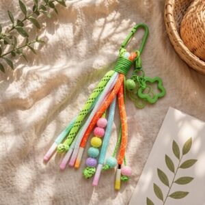 Colorful Phone Charm Keychain, Green Rainbow Bag Charm, Beaded Purse Accessory, Star Pendant Key Holder, Cute Backpack Charm